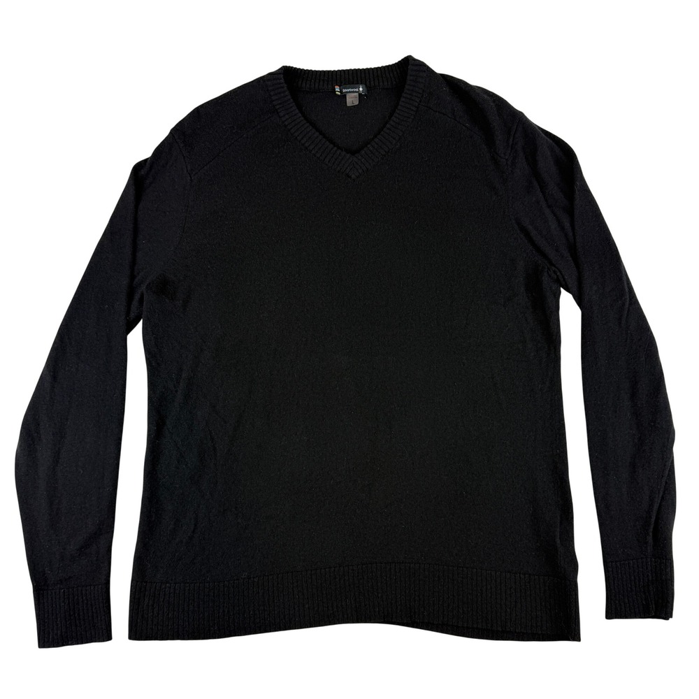 Smartwool V-Neck Sweater Mens Large Black Merino Wool Blend SW000301 F18